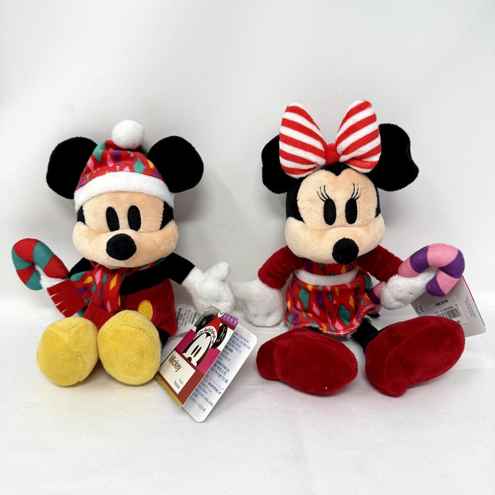 Disney Mickey & Minnie Holiday Plush Set 2022 Christmas Candy Cane NEW Tags